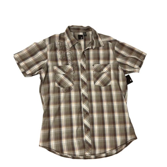 NWT Casual Plaid Shirt Mens Large J Ferrar Short Sleeve Western Snap Buttons - Picture 4 of 11